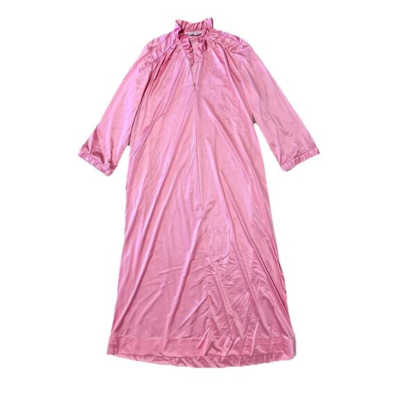 Vintage Vanity Fair Pink Long Night Gown Robe Zip Collared Maxi Collared Nylon - Picture 1 of 6
